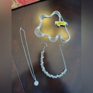 LOT of 3 Elegant Silver/rhinestone Necklaces